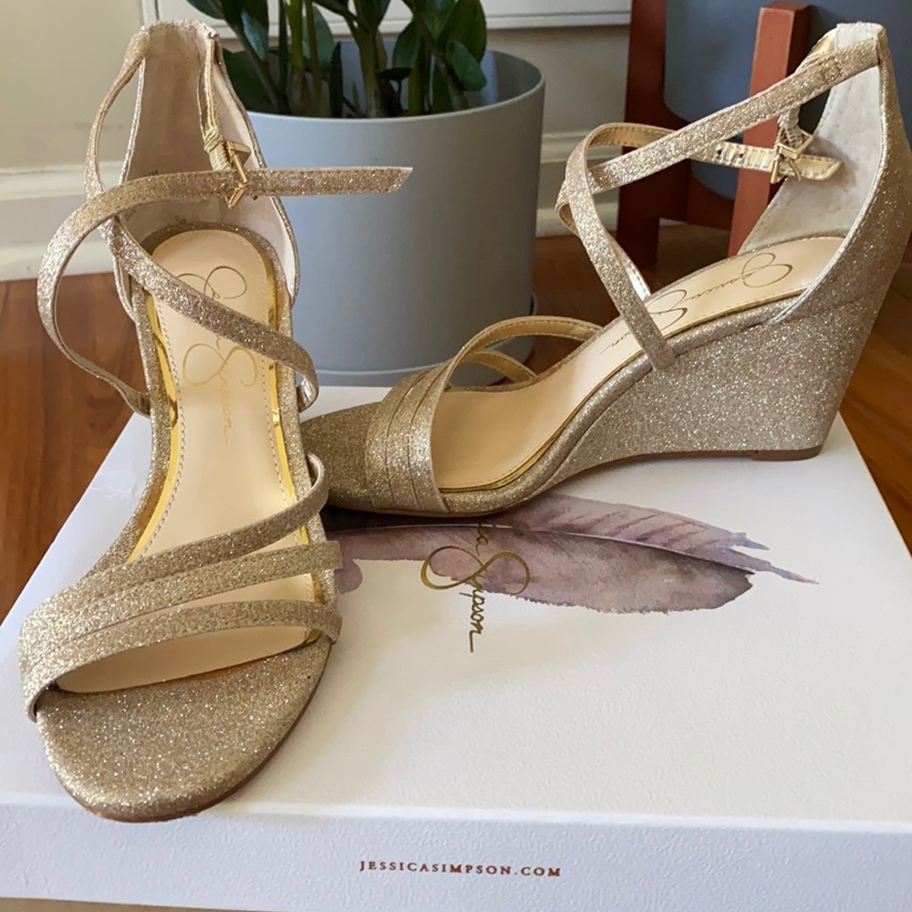 Jessica Simpson Gold Glitter Wedges